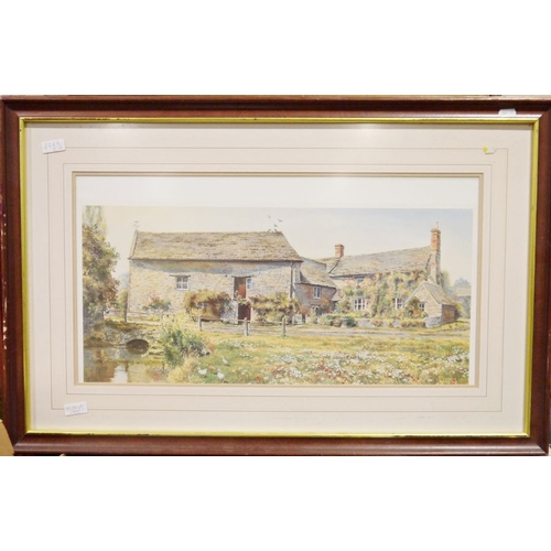 408 - J E Halliday (20th century) 
 Oil on board
 Rural landscape with dwellings, signed and dated 1983 lo... 