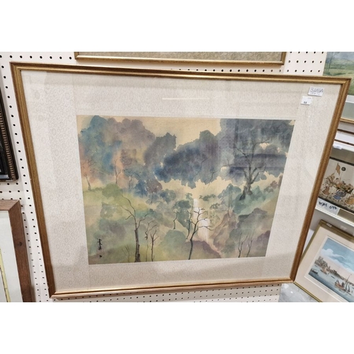 345A - Japanese school (20th century) 
 Watercolour
 Forest scene with waterfall, indistinctly signed and s... 