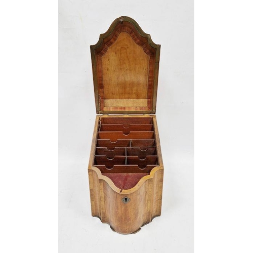 1004 - Georgian mahogany knife box converted into a stationery box, decorated with inlaid scrolling, the li... 