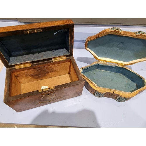 1006 - Collection of four wood and other boxes to include a burr maple veneered sewing box of square form, ... 