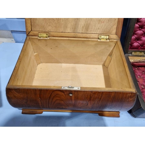 1006 - Collection of four wood and other boxes to include a burr maple veneered sewing box of square form, ... 