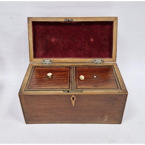 1014 - 19th century rosewood tea caddy of rectangular form, the lid opening to reveal two fitted tea compar... 