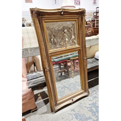 1100 - 19th century gilt wood wall mirror with bevelled plate below a carved marble plaque after Francois D... 