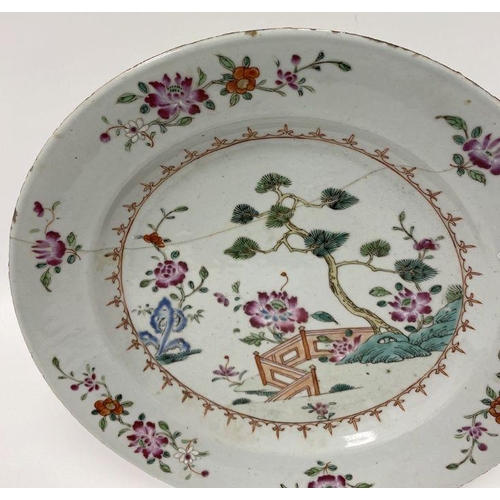 119 - Chinese famille rose dish (repaired), 31cm diameter and another Chinese famille rose dish (broken) (... 