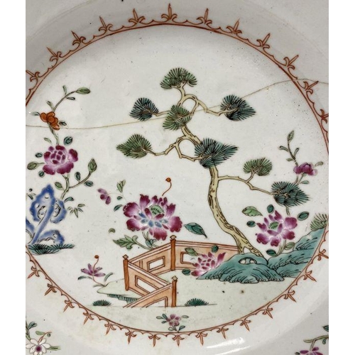 119 - Chinese famille rose dish (repaired), 31cm diameter and another Chinese famille rose dish (broken) (... 