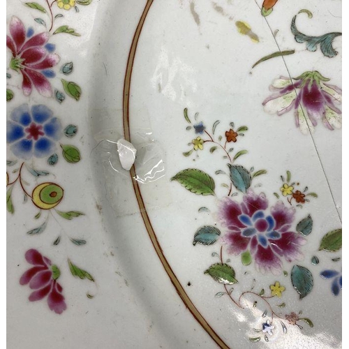 119 - Chinese famille rose dish (repaired), 31cm diameter and another Chinese famille rose dish (broken) (... 