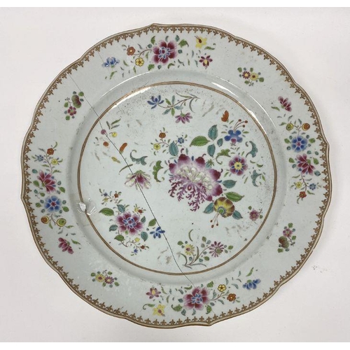 119 - Chinese famille rose dish (repaired), 31cm diameter and another Chinese famille rose dish (broken) (... 