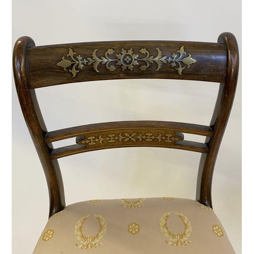 1201 - Set of six Regency brass inlaid rosewood dining chairs, each with top rail and pierced cross rail, f... 