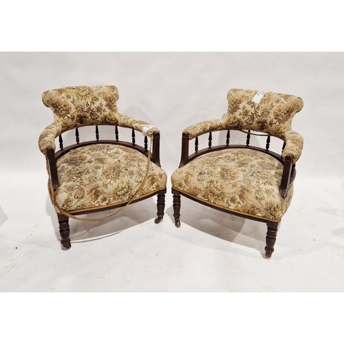 1210 - Early 20th century three-piece mahogany parlour suite comprising a two-seat sofa, 76cm high x 140cm ... 