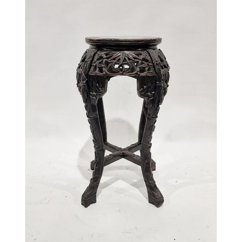 1246 - Early 20th century Chinese hardwood jardiniere stand of circular form with marble insert to the top,... 