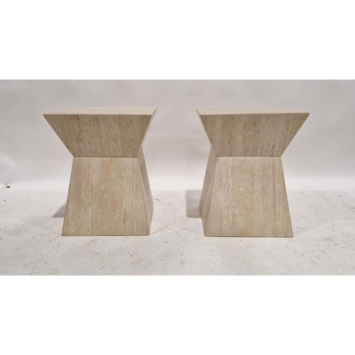 1251 - Pair of 1980's Travitine angled post-modern side tables, each 49cm high x 40cm wide x 40cm deep appr... 