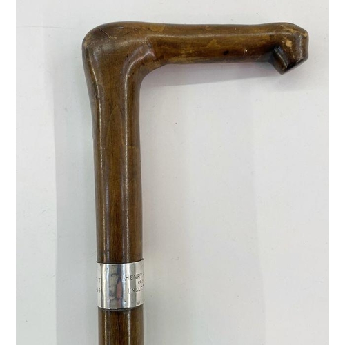 138 - Walking stick with silver band named to Henry Ainley, renowned Shakespearean thespian and film actor... 