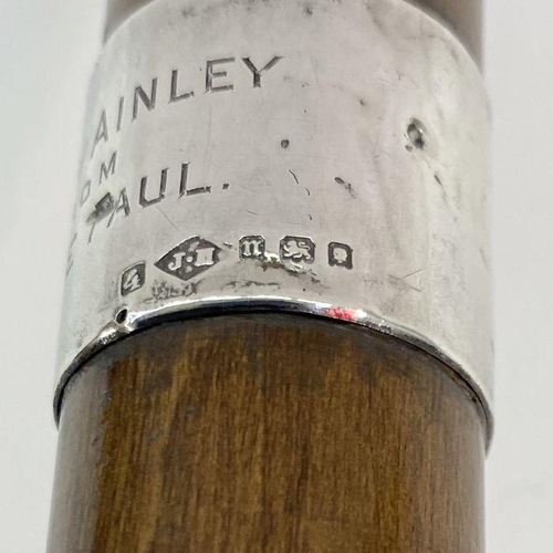 138 - Walking stick with silver band named to Henry Ainley, renowned Shakespearean thespian and film actor... 