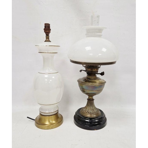 174 - Opaline glass shade oil lamp on circular base and an opaline glass table lamp (2)