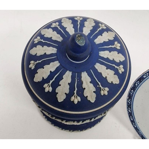 18 - Late 19th century Wedgwood Jasperware lidded jar in cobalt/dark blue colourway, 21cm, together with ... 