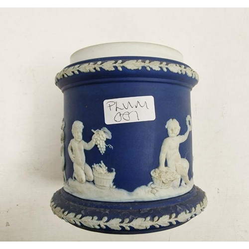 18 - Late 19th century Wedgwood Jasperware lidded jar in cobalt/dark blue colourway, 21cm, together with ... 