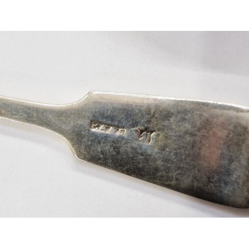 196 - William IV silver ladle, London 1830, 2toz approx. two silver coloured spoons (marks worn) and a sil... 