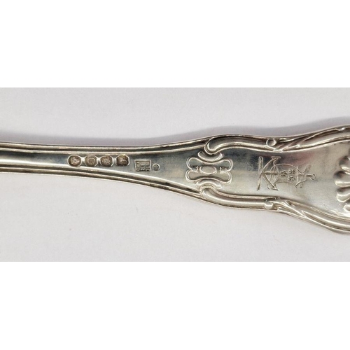 197 - Two 19th century silver serving spoons, 6toz approx. and a George IV silver fork, London 1818, 3toz ... 