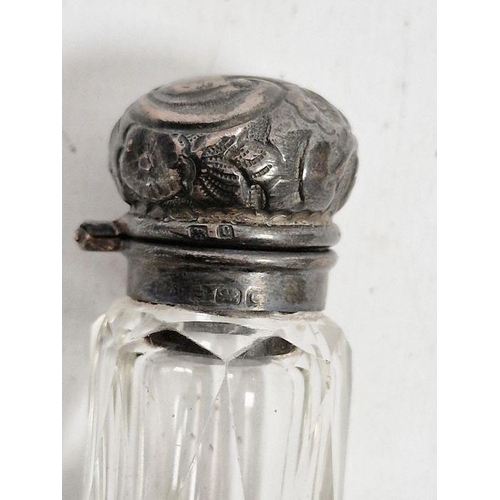 201 - Two silver-mounted cut glass bottles and a novelty silver-mounted glass boot, largest 9cm high (3)