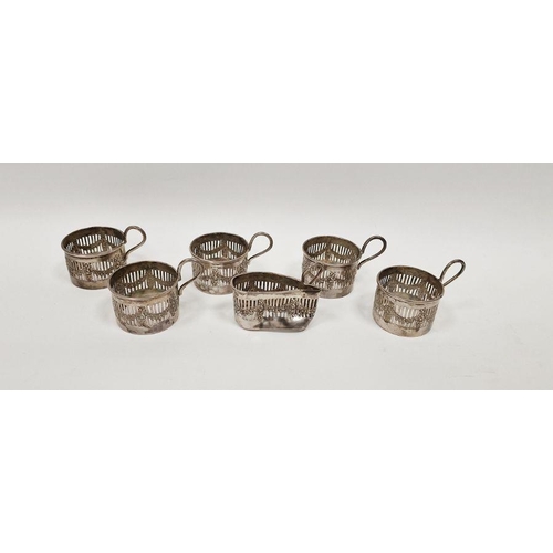 211 - Set of six George V silver coffee can holders, pierced with swag decoration (one damaged)