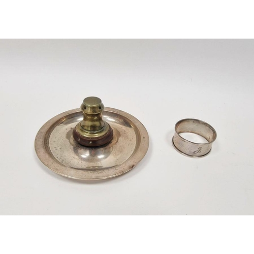 212 - Silver napkin ring and a silver and brass circular dish with applied brass finial (2)