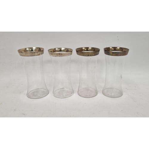 217 - Set of four Victorian silver rimmed and glass cylindrical vases, Birmingham 1891 makers Hukin & Heat... 