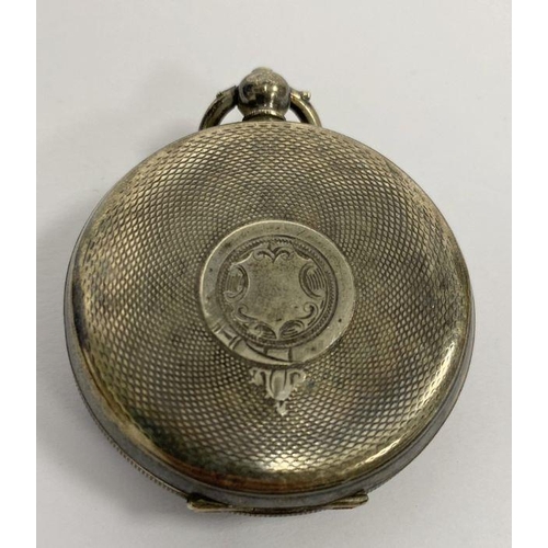 231 - Silver open-faced pocket watch, white enamel dial inscribed 'H E Peck, London', engine-turned, cased... 