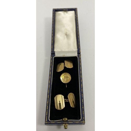 239 - Pair of 9ct gold cufflinks, 2g approx. and a ECC Ltd long service 9ct gold pin, 1g approx. (2)