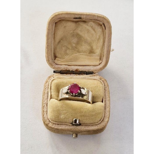 245 - WITHDRAWN Two gold-coloured rings set with pearls and a silver-coloured ring set with garnet-coloure... 