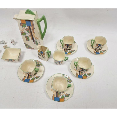 25 - Royal Doulton 'Marina' Art Deco coffee set to include a coffee pot, six cups, 4 saucers, cream jug a... 