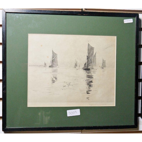 283 - Rowland Langmaid (1897-1956)
  Etching
 Calm boats at sea, signed to the margin lower right, 19.5cm ... 