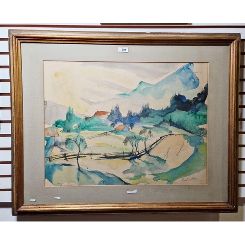 309 - Wolf Rohricht (1886-1953)
  Watercolour
 Bavarian alpine scene, signed, 44cm x 59cm