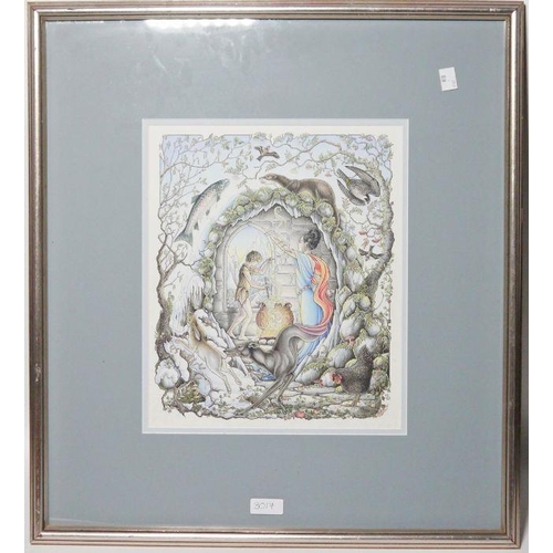 322 - 20th century illustration 
 'The Magic Cauldron, 1985', signed indistinctly lower right, 32.5cm x 27... 