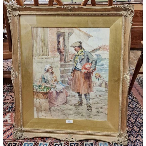 331 - Arthur David McCormick (1860-1943) 
 Watercolour drawing 
 Continental quayside scene with sailor we... 