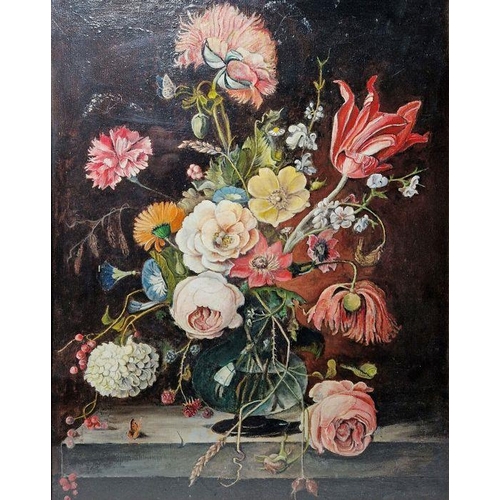 347 - Lovelace (20th century school)
 Oil on cavas
 Floral still life with butterfly, unsigned, framed and... 