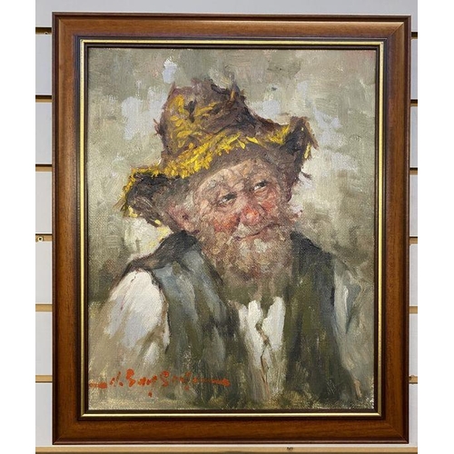 348 - Ethel Lausouie(?) (20th century) 
 Oil on canvas
 Head and shoulders portrait of elderly gentleman i... 