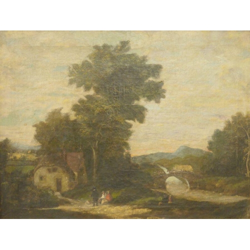 350 - 19th century school
 Pair of oils on canvas
 Wooded landscape scene with  figures on a path ,unsigne... 