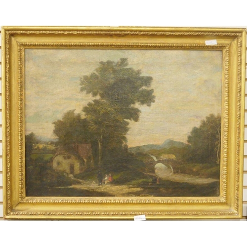 350 - 19th century school
 Pair of oils on canvas
 Wooded landscape scene with  figures on a path ,unsigne... 