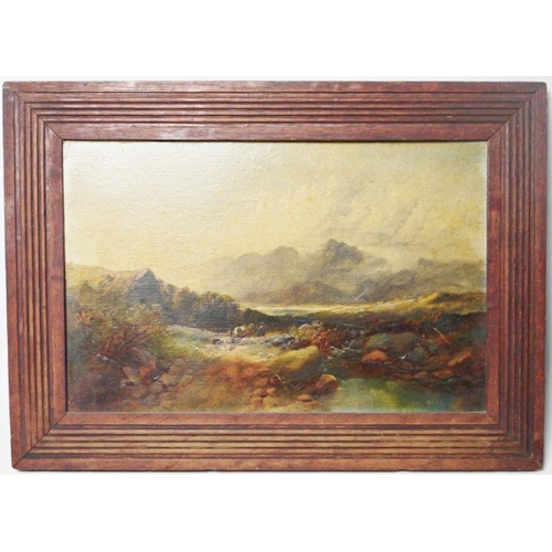 351 - J Worley? 19th century school
  Oil on board
 Figure with horse in mountainous landscape, unsigned, ... 