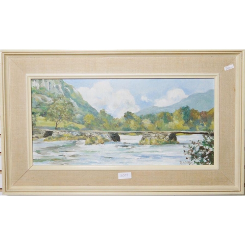 356 - J F Allen (20th century)
  Oil on board
 'Bridge over the Glaslyn Beddgelert', signed lower right, 2... 