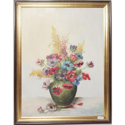 359 - Lucien Le Bois (20th century)
  Oil on board
 Still life of flowers in a vase, signed, 62.5cm x 47cm... 