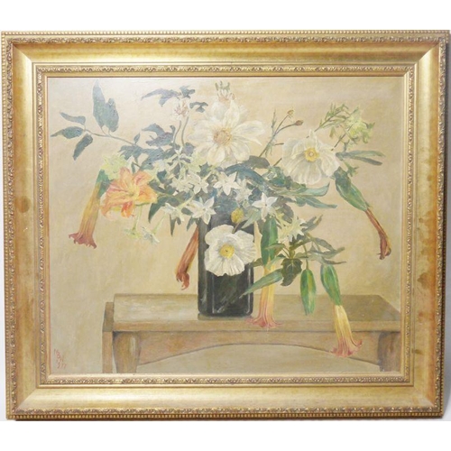 359 - Lucien Le Bois (20th century)
  Oil on board
 Still life of flowers in a vase, signed, 62.5cm x 47cm... 