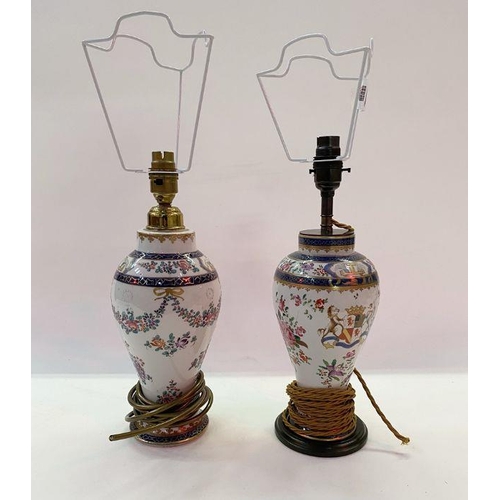 40 - Two Samson porcelain vase table lamps in Chinese-style, each inverse baluster shape and in Chinese e... 