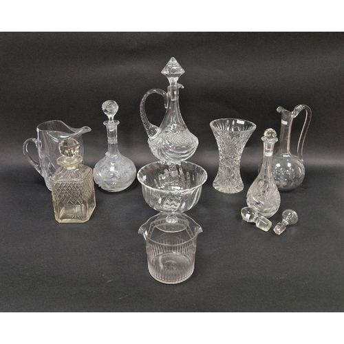 81 - Quantity of cut glassware to include a Dartington glass footed fruit bowl, a large cut glass ewer/de... 