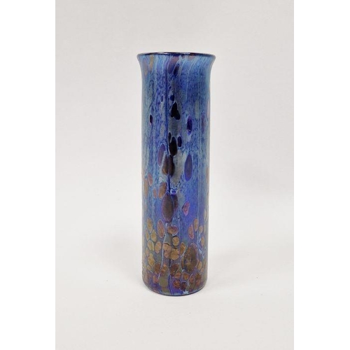 83 - Loetz-style iridescent small cylindrical vase with flared rim, 13.5cm high