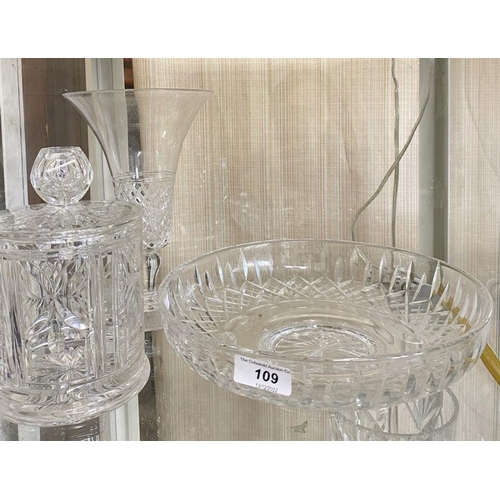 84 - Various cut glass items to include two dessert bowls, two vases, a celery vase, a biscuit barrel and... 