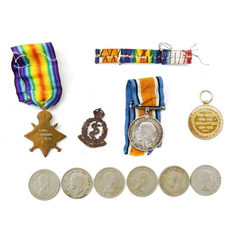 182 - WWI Royal Navy medals, 1914-15 Star, Victory medal and War medal, named to SURG P HUDSON RNVR, Surge... 