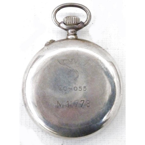 192 - WWII German pocket watch, the circular dial having Arabic numerals denoting hours, with two subsidia... 