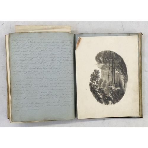 208 - Early 19th century leatherbound journal, containing various anecdotes, letters, paintings and sketch... 