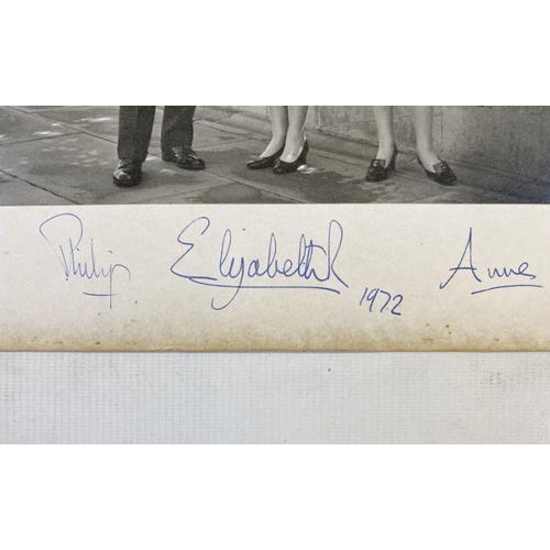 216 - Photograph of Elizabeth II, Prince Philip and Princess Anne, dated '72 and signed in ink